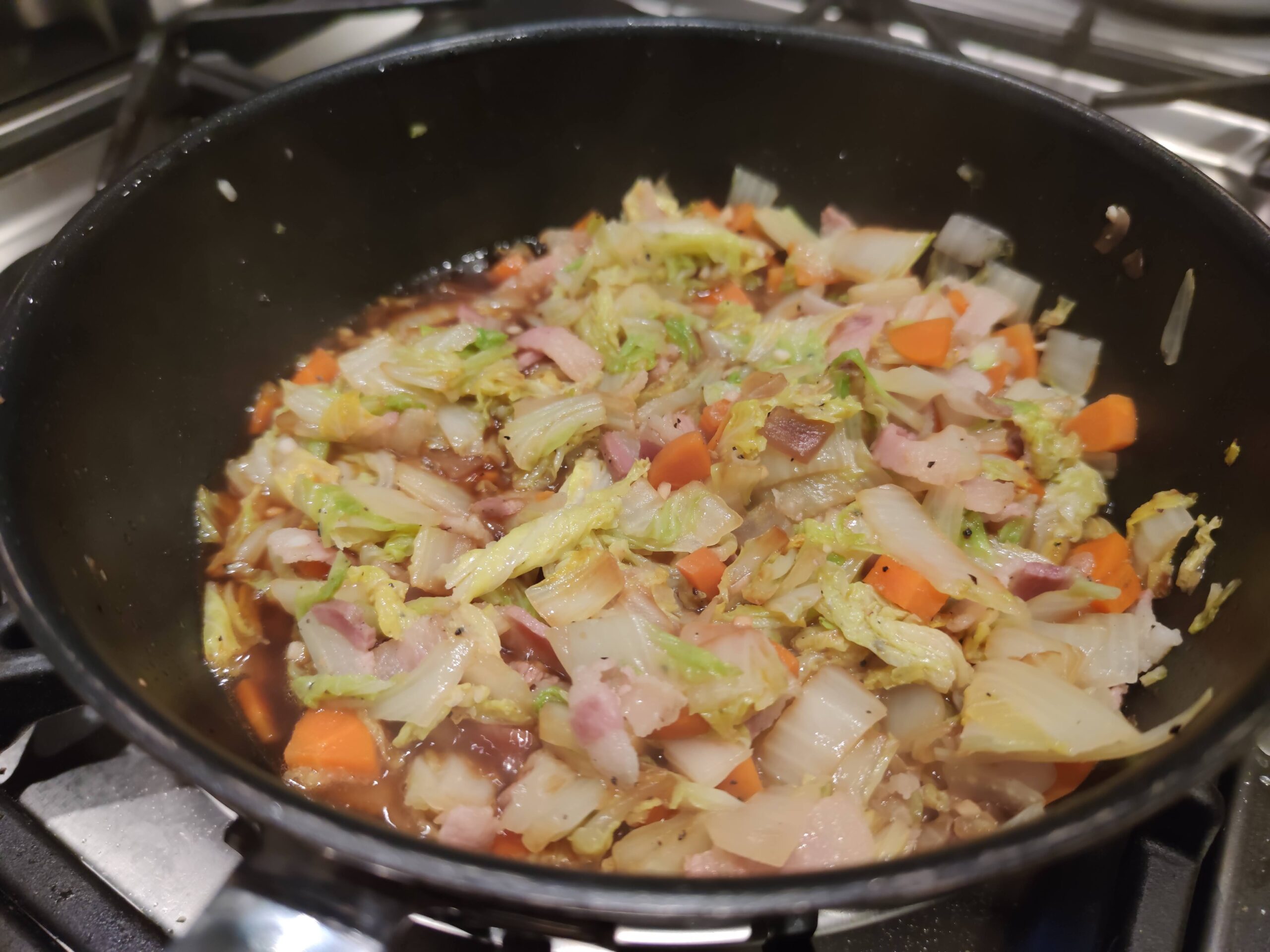 Recette de chou chinois et au jambon fumé.