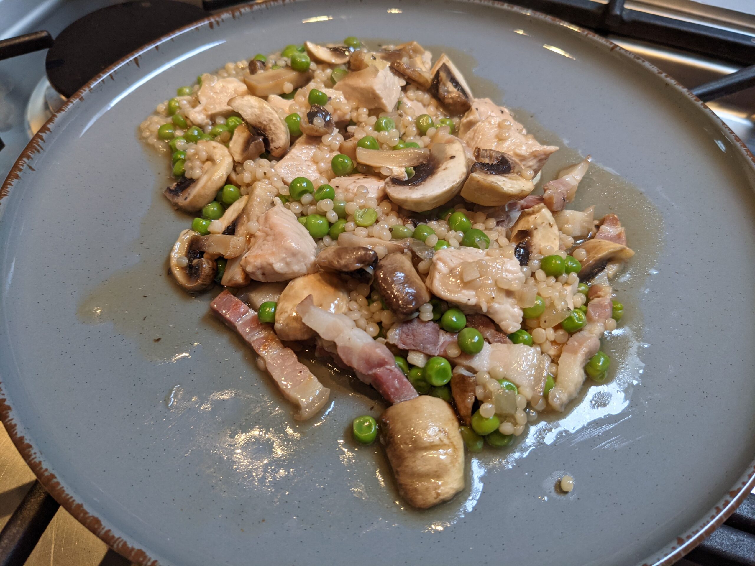 Recette de couscous perlé petit-pois et champignons