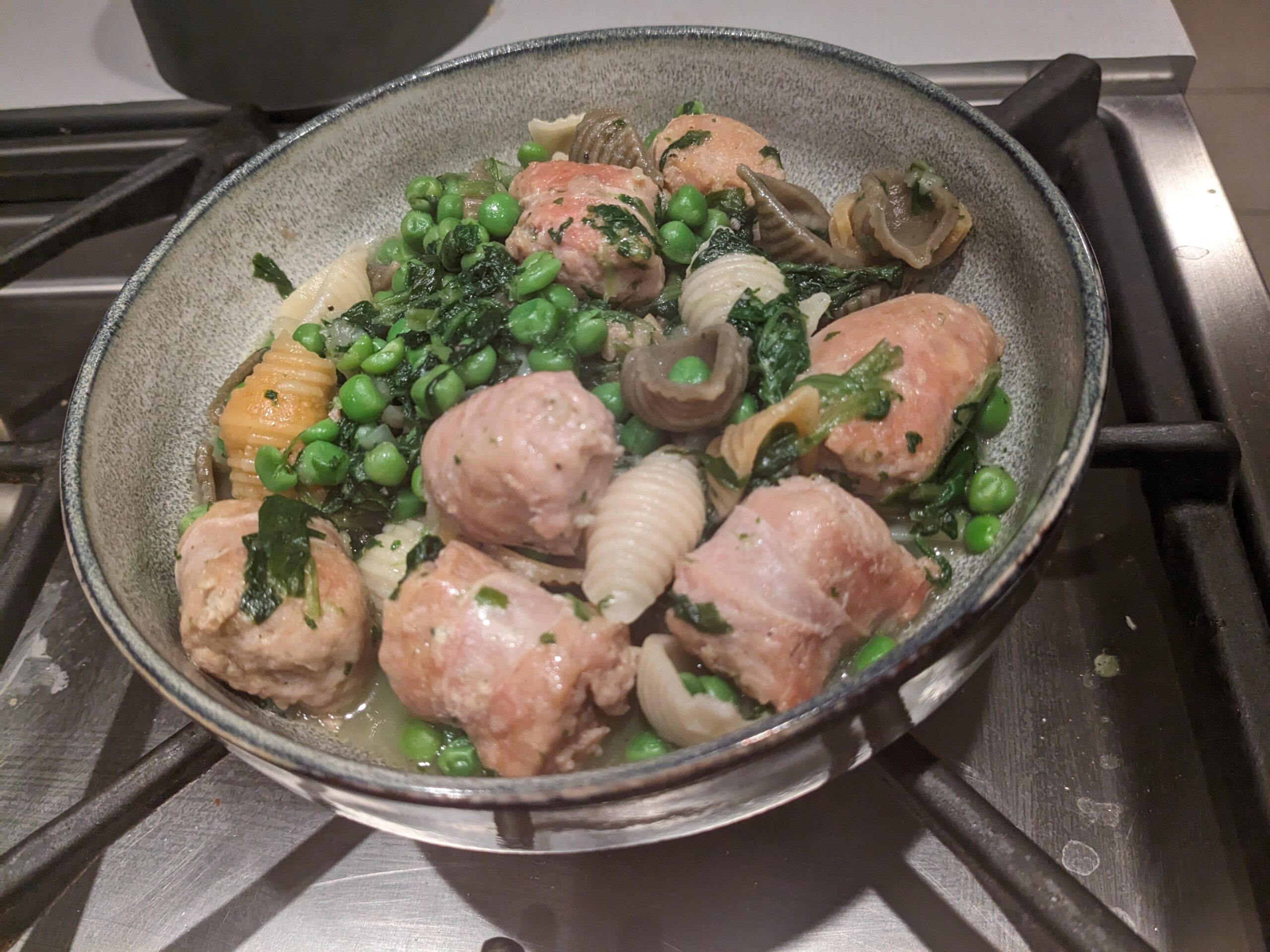 One pot pasta épinards & petits pois